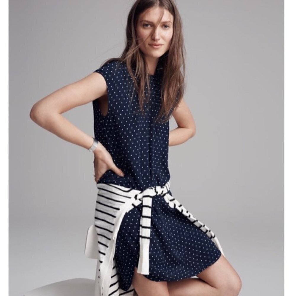 Madewell Layout Tunic Polka Dot Dress Navy Blue White Size Medium